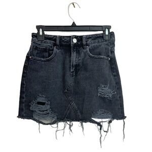PacSun Black Distressed Denim Mini Skirt Size 23 NWOT